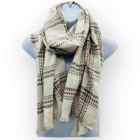 Cejon Accessories - Cejon Women’s Lightweight Plaid Blanket Wrap, White Ivory